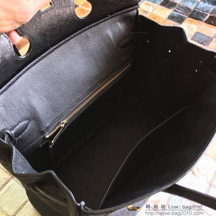 HERMES愛馬仕 鉑金包 Birkin 30 南非原產KK級鴕鳥皮 頂級工藝 黑色 手縫蠟線 手提包  Ama1238